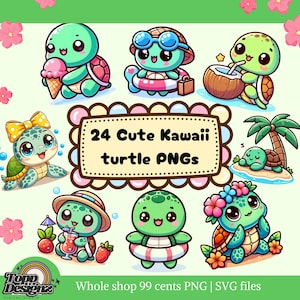 Bundle de cliparts Png mignon tortue de mer Fichiers Png de tortue de mer kawaii bébé Tortue hawaïenne Png Bundle Floral tortue Png sublimation de tortue de mer