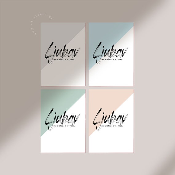 Ljubav Se Nalazi U Svemu 4 Colors 4 Files Printable Poster Etsy