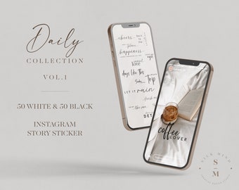 100 Instagram Story Sticker - DAILY Collection White & Black - Inglés Sticker PNG