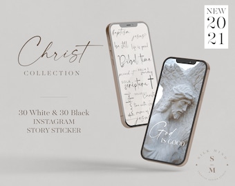 NEW 2021 -  60 Instagram Story Sticker - CHRIST Collection Vol.1 White & Black -  English christian / christianity / bible / jesus - PNG