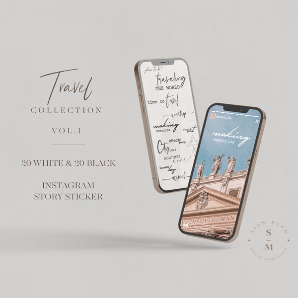 40 Instagram Story Sticker - TRAVEL Collection Vol.1 White & Black -  English Sticker PNG