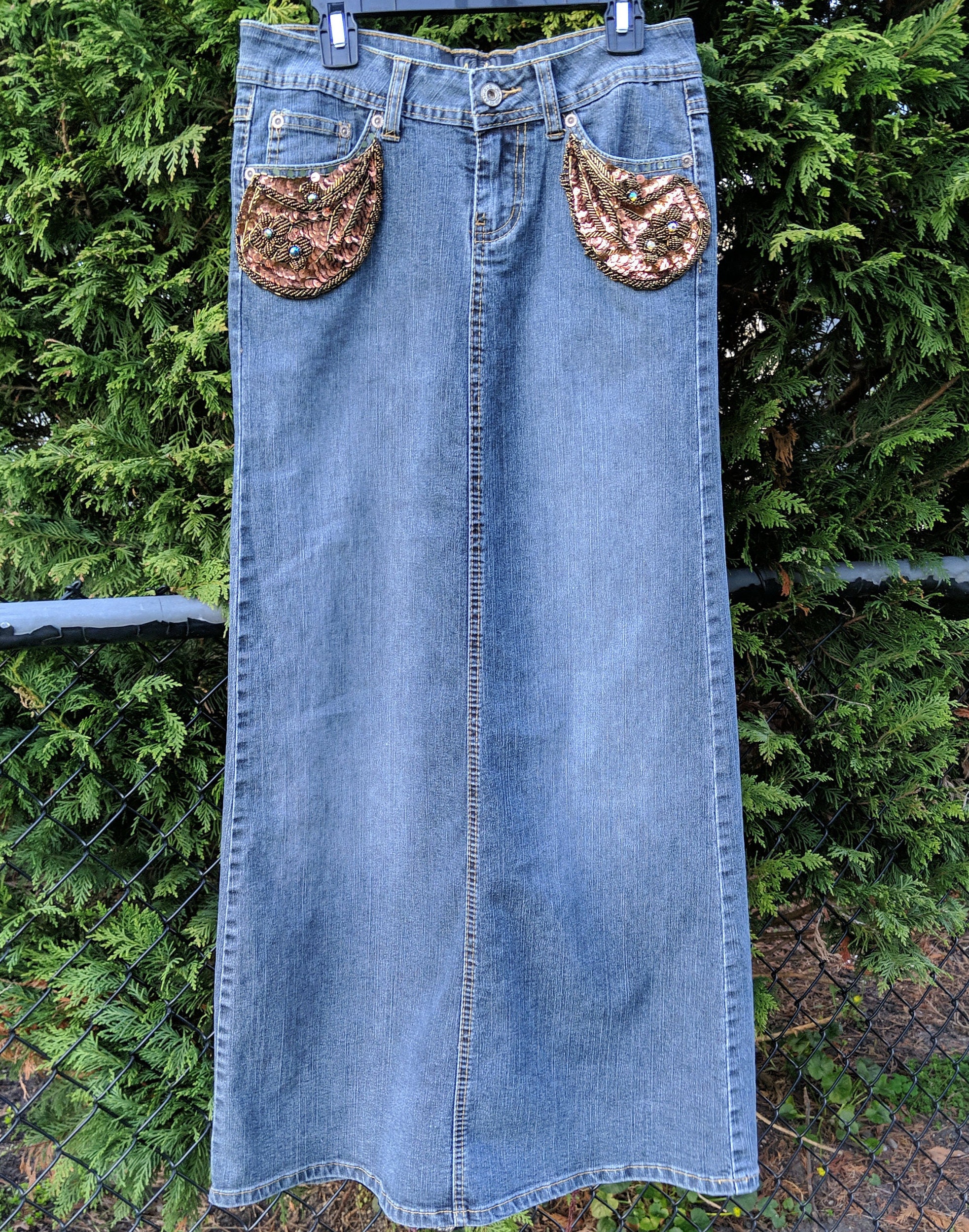 Denim Blue Shipwrecked Maxi Skirt with Bead