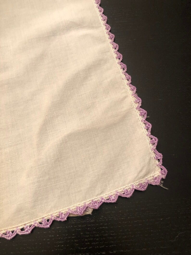 Vintage White table square with purple edging