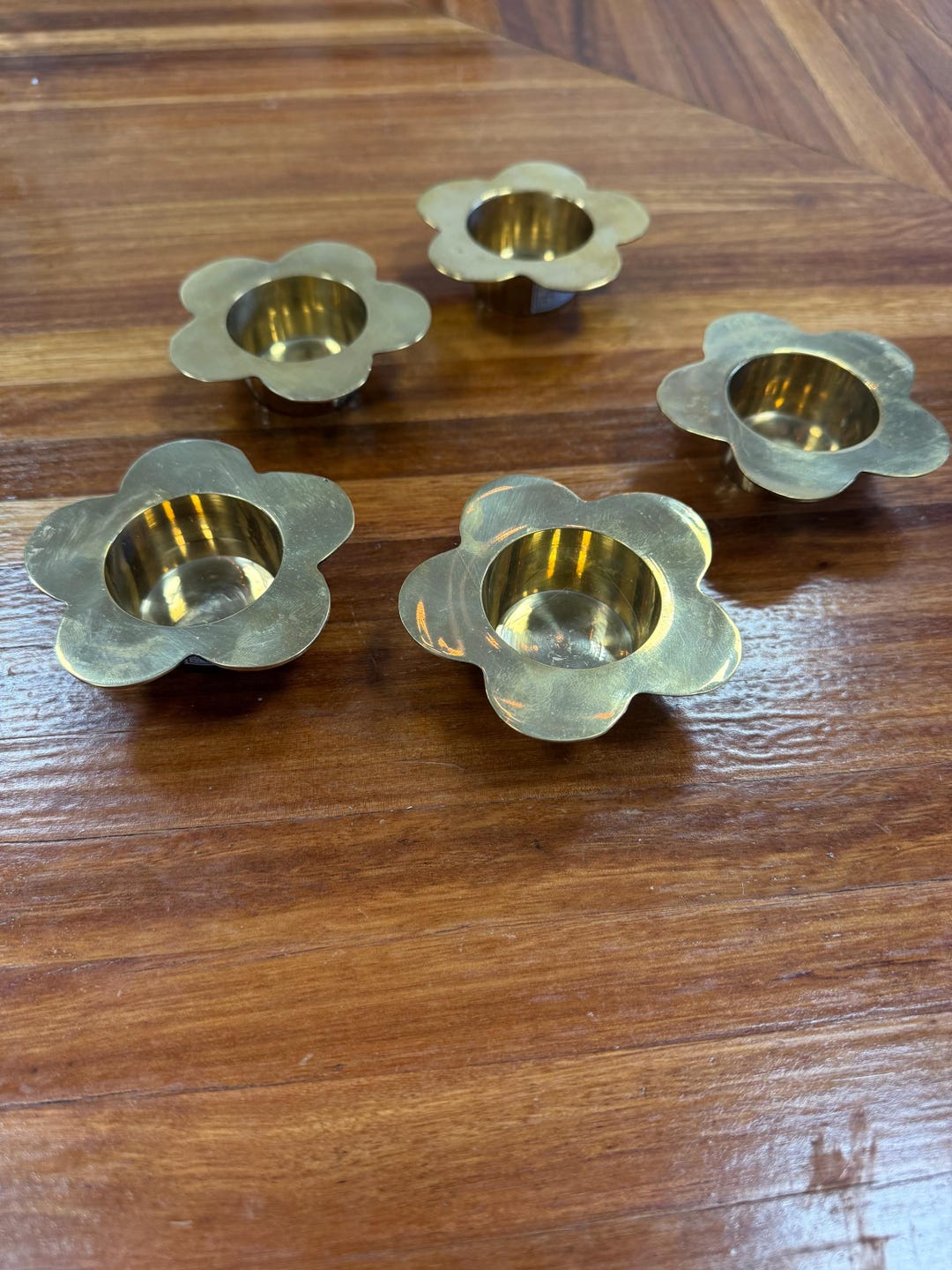 Brass Flower Tea Light Candle Holder - Set of 5 - Etsy