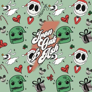 NBC Holiday Pattern Green PNG, Christmas Skeleton Design, Seamless Xmas Pattern File, Sublimation PNG, Nightmare Christmas Skeleton Pattern