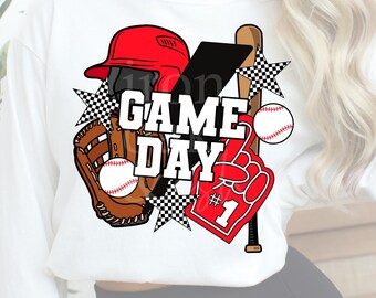 Red Baseball Game Day PNG: Sport Sublimation Design (Digital Download)