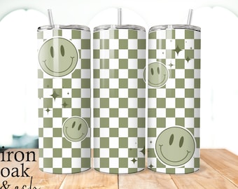 Retro Smiley Kariert 20 oz Becher Design PNG (Digital Download)