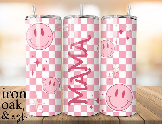 Pink Retro Smiley Face Mama Tumbler PNG Bundle (Digital Download)