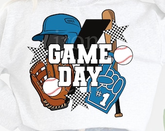 Blue Baseball Game Day PNG: Sport Sublimation Design (Digital Download)