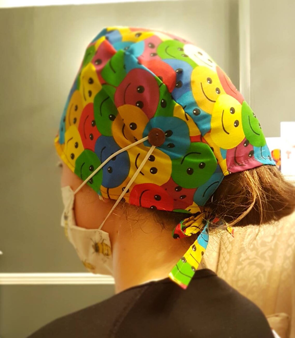 Scrub cap with buttons.Smiley FacesTie scrub hat. Surgical Etsy