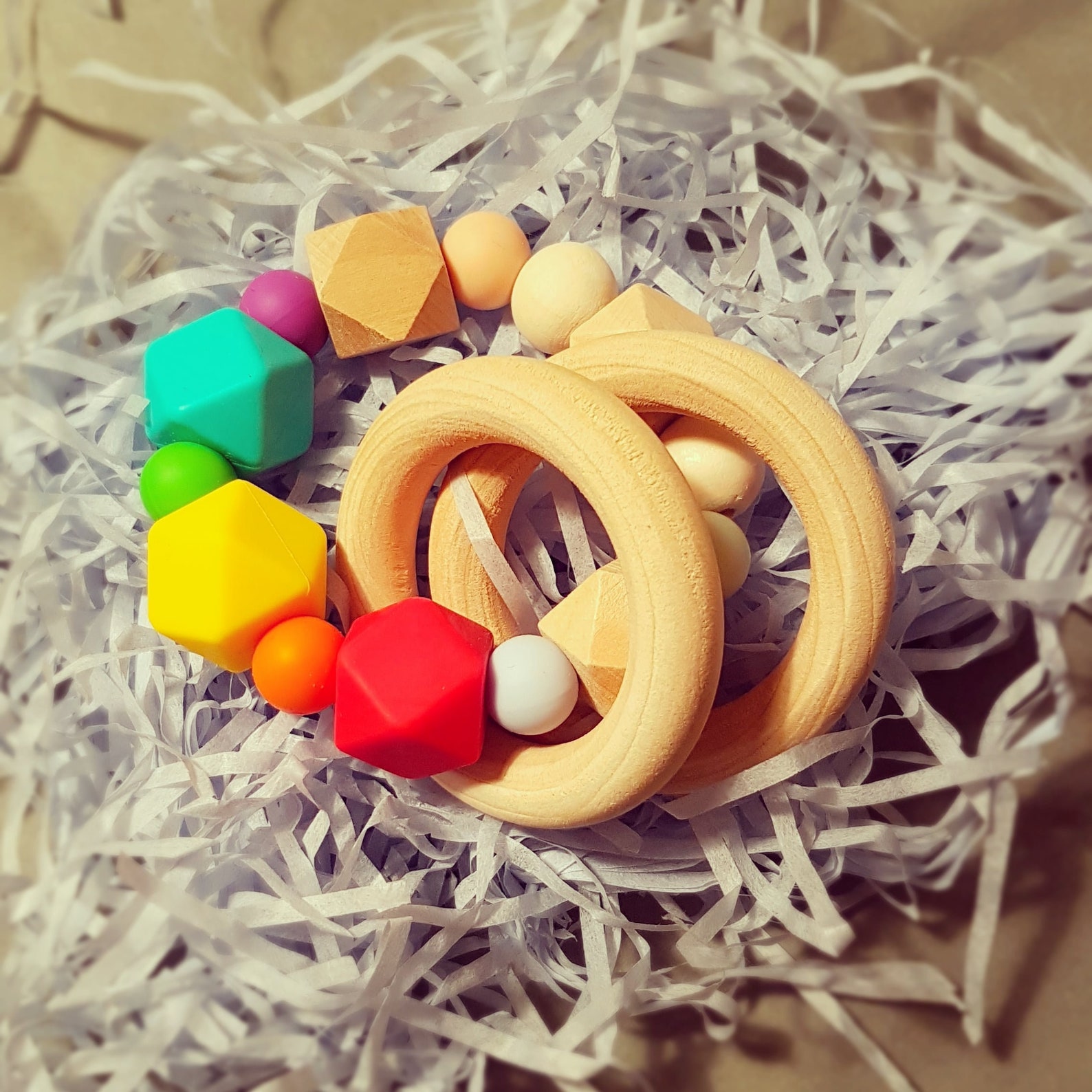Wooden baby toy ring silicone ecofriendly rainbow colours Etsy