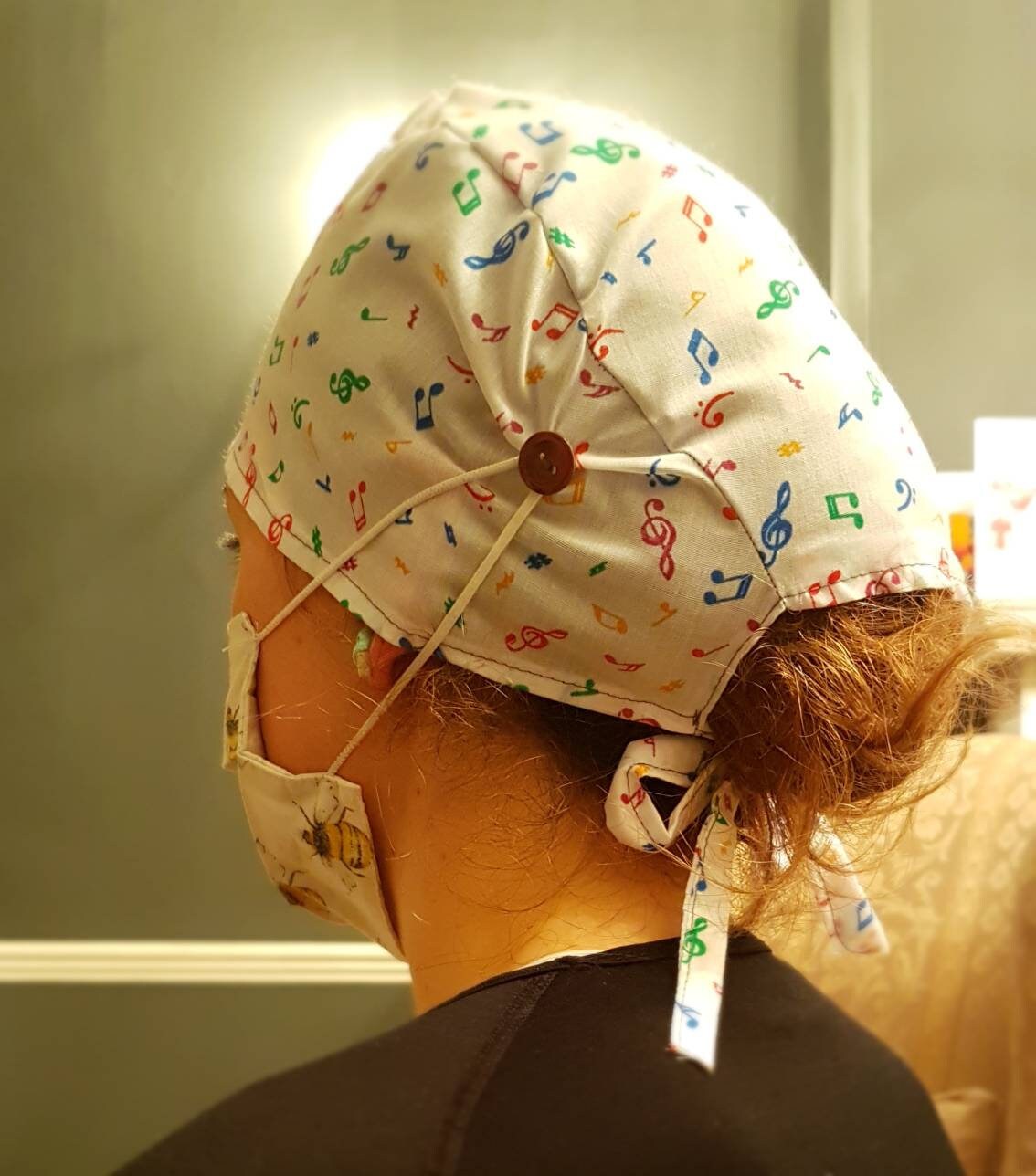Scrub Cap With Buttons.music Notestie 