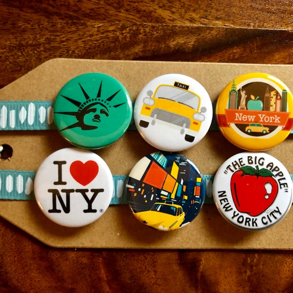 New York City / NYC/ Big Apple - Button Pin Badge Set