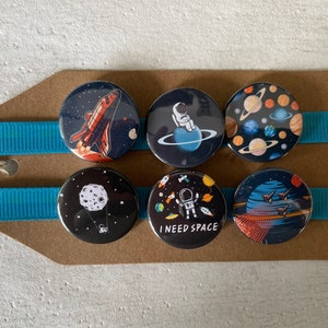 Space, Astronaut, Rocket, Planet - Button Pin Badge Set