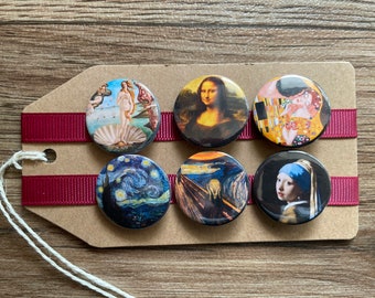 Masterpieces, World Famous Art, Paintings, Gallery Art - Button Pin Badge Set