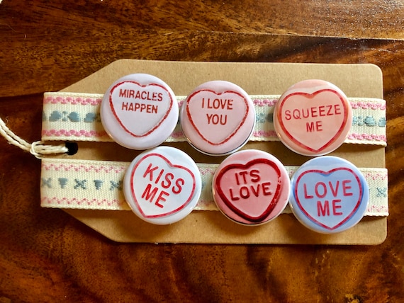 Love Hearts Candy Pin Badge Set Etsy