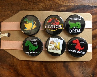 T-Rex Dinosaur Funny - Button Pin Badge Set
