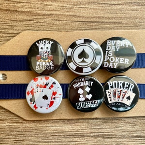 Poker, Cartes, Jeux d’argent, Visage de poker, Bluffing, Las Vegas, Texas Hold 'em - Button Pin Badge Set