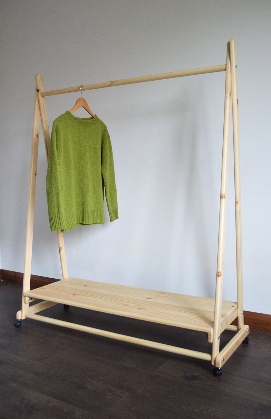 Handmade Natural Wood Clothes Rail With Shelf and Wheels - Etsy