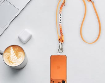 Crossbody-telefoonriem, aangepaste naamsleutelhanger met kralen, speciaal cadeau voor leraar, badgeketting, ID-badgehouder, kleurrijk leuk sleutelkoord