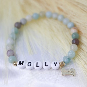 Pet memorial name bracelet, dog name stone bracelet, custom beaded dog name bracelet, memorial pet jewelry, bone bracelet, animal lover gift