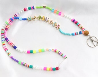 Custom name lanyard, beaded teacher lanyard, rainbow fun lanyard, special gift for teacher, badge necklace,ID badge holder, colorful lanyard