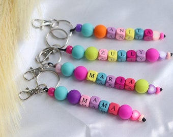Peronalize rainbow bead keychain, colorful name keychain,teacher fun keychain,party gift favor for girls,cute backpack ID,granddaughter gift
