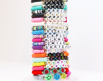 Pulsera de nombre de cuenta personalizada, pulsera de arco iris, pulsera para niños pequeños, regalo de fiesta favor para niñas, pulsera de playa colorida, pulsera de diversión impermeable