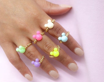 Kraal Disney ring, kleurrijke mickey ring, cadeau voor disney, disney trip, disney suvenir 2022, magic kingdom inspiratie, roze mickey sieraden