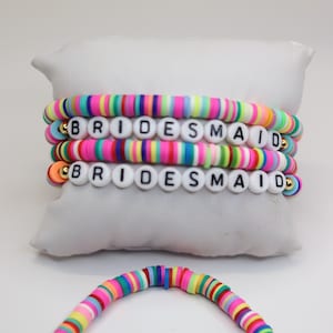 Custom Polymer beaded name bracelet,bride and bridesmaid bracelet,bachelorette party gift favor,colorful beach bracelet,rainbow fun bracelet