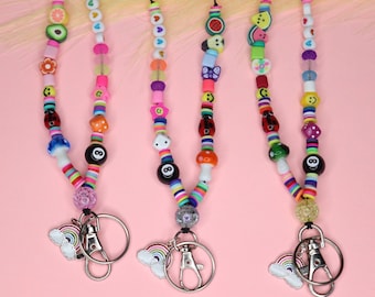 Colorful bead teacher lanyard, rainbow fun lanyard, special gift for teacher, badge necklace, badge holder, kindergarten appreciation gift