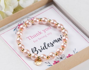 Personalized faux pearl bracelet for bridesmaid, monogram pearls bracelet for woman, gift for best friend, mindfulness wedding gift favor