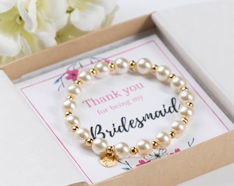 Personalized faux pearl bracelet for bridesmaid, monogram pearls bracelet for woman, gift for best friend, mindfulness wedding gift favor