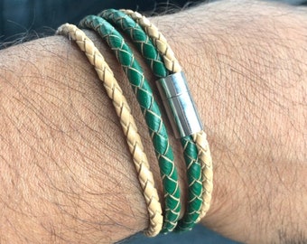 Leather cord wrap bracelet,men leather bracelet,braided bracelet,1 year anniversary gift for him,1st anniversary gift for husband,men's gift