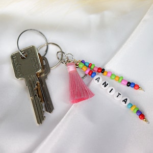 Custom beaded name keychain, personalized colorful keychain,party gift favor for girls, rainbow fun keychain, backpack ID,granddaughter gift