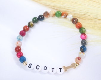 Pet memorial name bracelet, dog name stone bracelet, custom beaded dog name bracelet, memorial pet jewelry, bone bracelet, animal lover gift