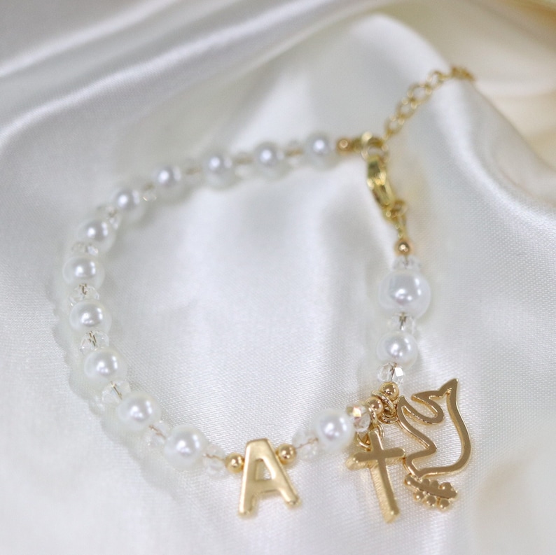 First communion gift girl, custom initial bracelet, first holy communion gift, pearl bracelet, confirmation bracelet, gift for goddaughter image 10