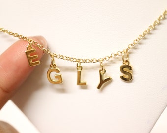 Custom gold plated 14K name necklace, personalized  name,tiny letter necklace, dainty name necklace, letter e necklace, special gift for her