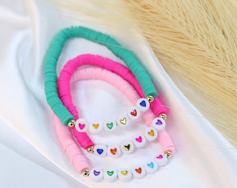 Custom Valentine bead name bracelet, camp friendship bracelet bead, colorful bead bracelet,rainbow fun bracelet,mom and daughter bracelet
