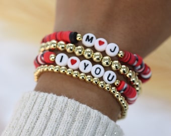 Custom bead name bracelet, valentine day gift for daughter,girlfriend bead bracelet, couple bracelets, red bead bracelet, wife bracelet gift