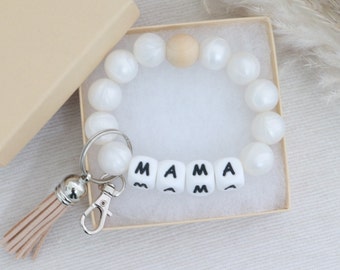 Personalized mom keyring bracelet, mama wristlet keychain,key fob wristlet,fun keychain holder,special gift appreciation,badge holder wallet