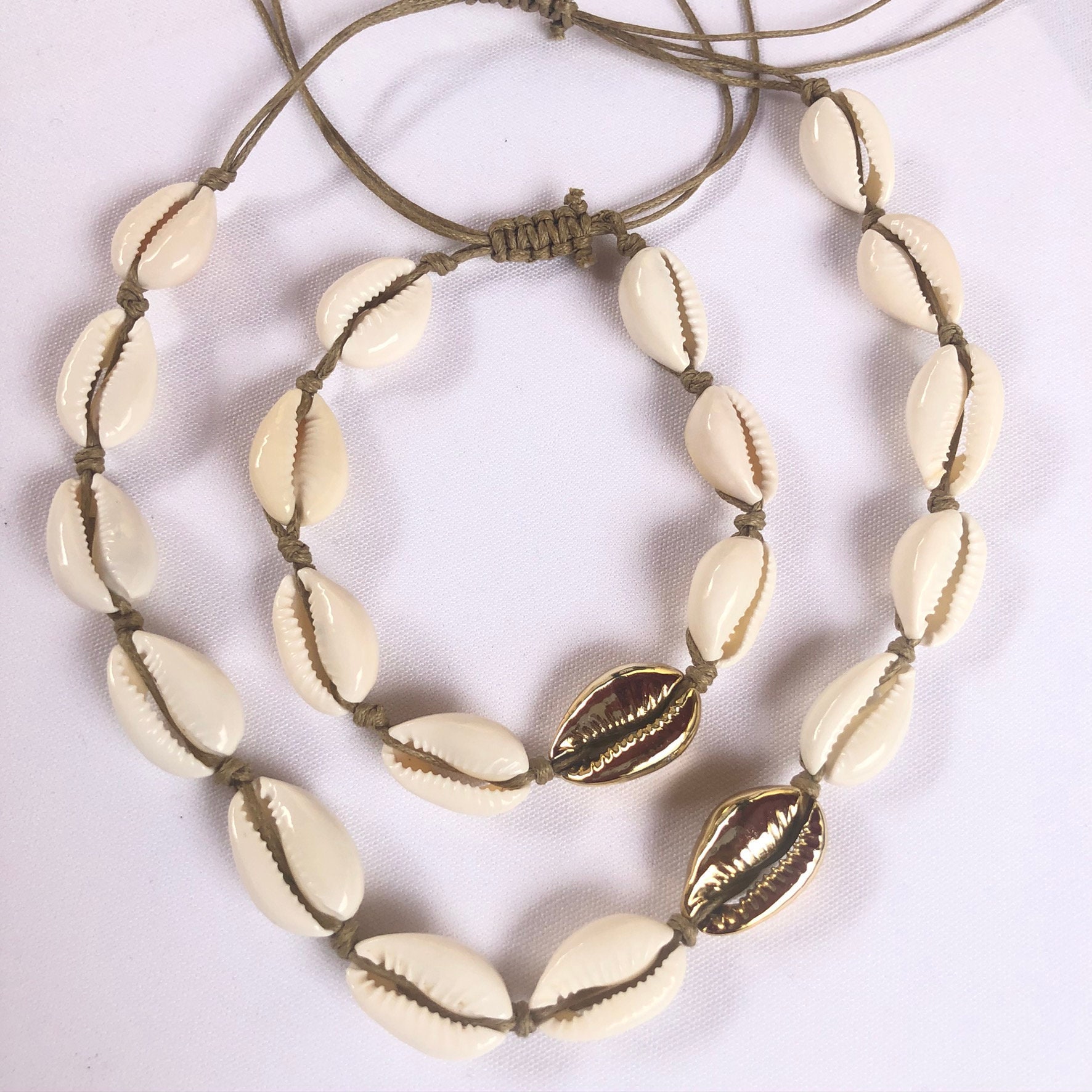 White and Gold Cowrie Shell Choker 