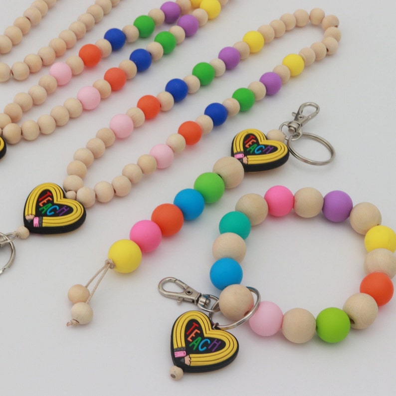 Bead teacher lanyard, rainbow fun lanyard, special gift for teacher,badge necklace,badge holder,colorful lanyard wallet,key chain wristlet image 10