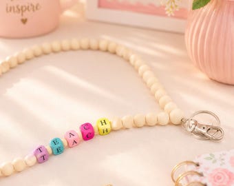 Cordino personalizzato per insegnanti, collana porta badge con perline di legno arcobaleno