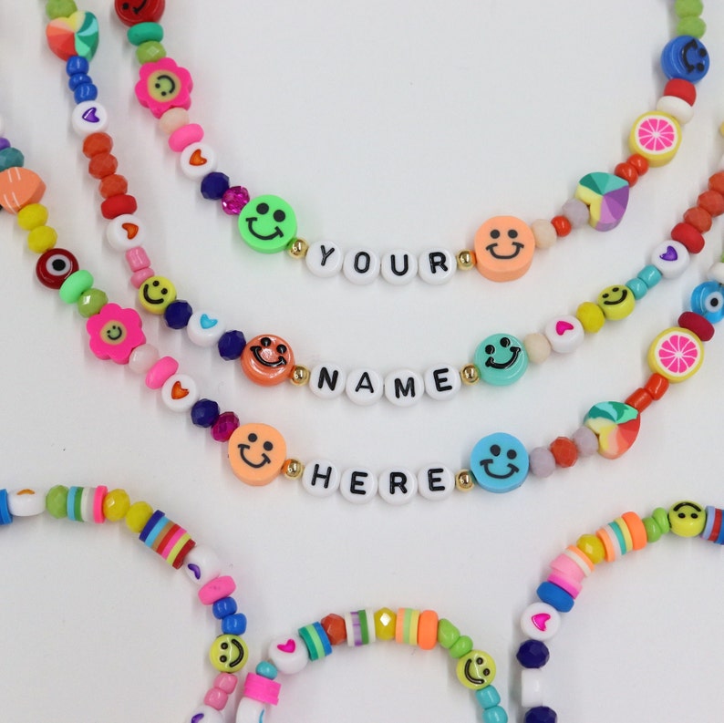 Custom Bead Name Necklace Y2k Bead Necklacegirl Summer Fun Etsy