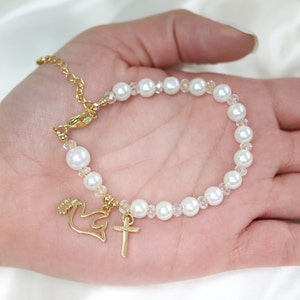 First communion gift girl, custom initial bracelet, first holy communion gift, pearl bracelet, confirmation bracelet, gift for goddaughter image 7