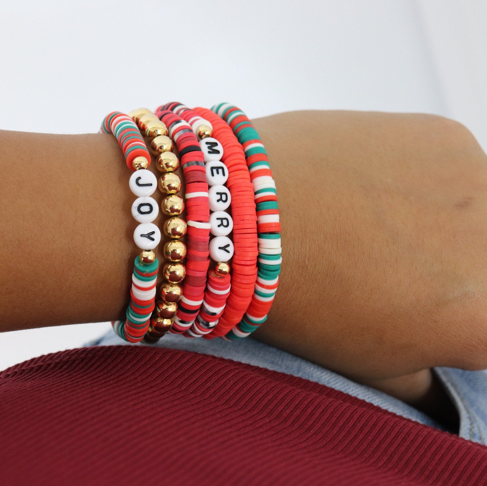 Radical Red Bracelet | Flat Clay Bead Bracelet | Heishi Beads | Glass Bead | Christmas Gift | Birthday Gift | Friendship Bracelet