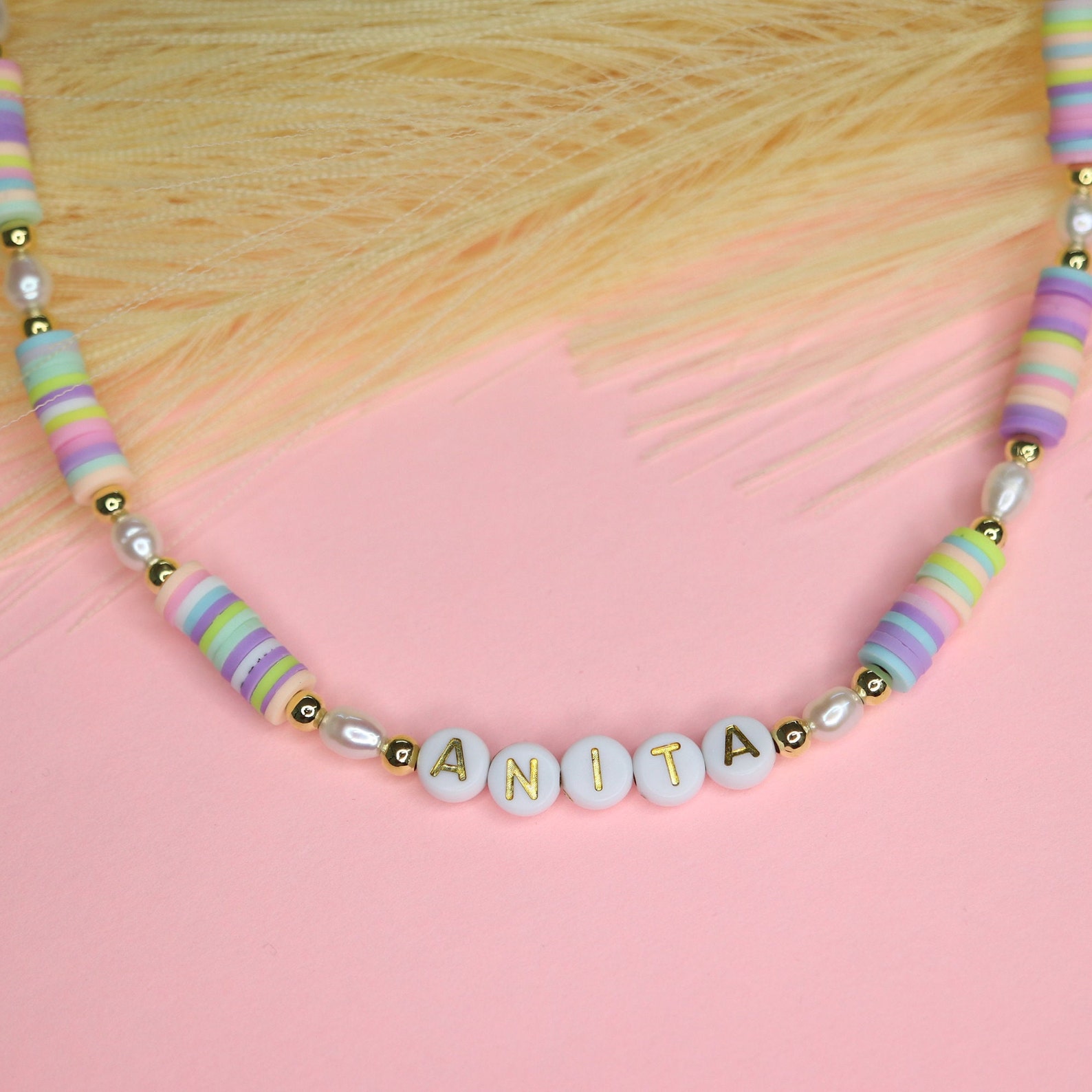 Custom Y2k Bead Name Necklace, Rainbow Necklace,fun Bead Necklace With