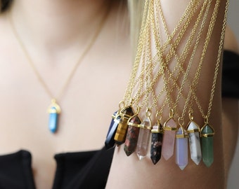 Crystal gemstone necklace, healing gemstone necklace, rose quartz, stone pendant, stainless steel chain,amethyst necklace,gemstone pendulum