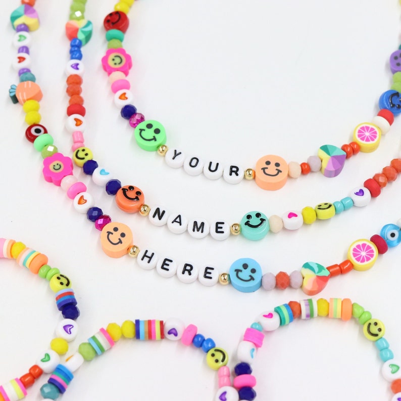 Custom Bead Name Necklace Y2k Bead Necklacegirl Summer Fun Etsy